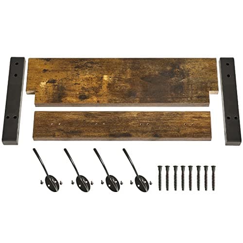Rustic Brown Wall Mounted Coat Rack with 8 Hooks and Shelf UHWS001H-2