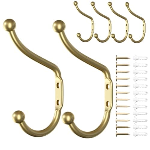 10-Pack Black Coat Hooks for Hanging Heavy Duty Items, Wall MountCloset Hooks for Towels, Clothes & Backpacks — Gold