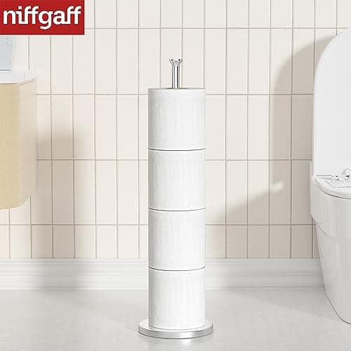 Free-Standing Stainless Steel Toilet Paper Holder Stand with Reserve Function for Bathroom & Toilet Rolls Storage