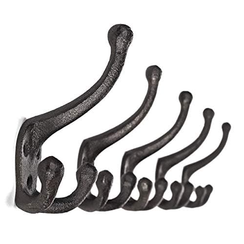 Ambipolar 5-Pack TriLeg Antique Black Wall Hooks for Mudroom, Hat Rack