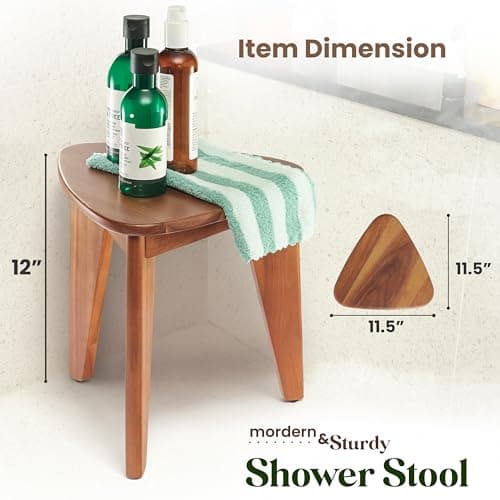 HOLANA Acacia Wood 12" Corner Shower Footrest - Waterproof Bench for Inside Shower