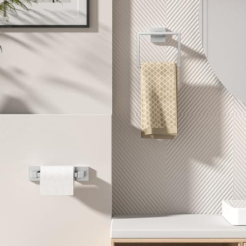FORIOUS Brushed Nickel Wall-Mount Toilet Paper Holder Set - Stainless Steel Pivoting Holder and Towel Ring for Bathroom