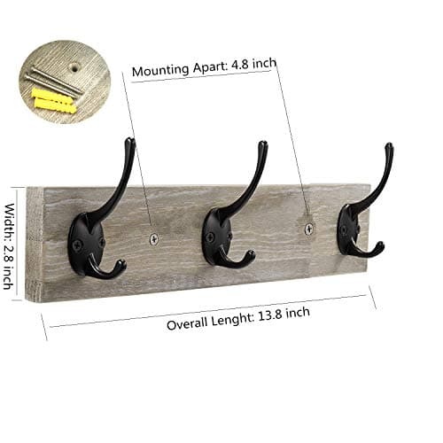 Vintage Rustic Wooden Wall Mounted Coat Rack with 3 Hooks for Entryway