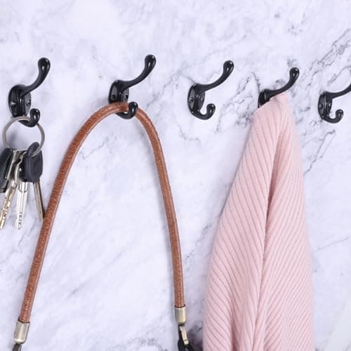 10pcs Black Wall Hooks for Towels, Clothes & Coats in Bedroom & Living Room with 20 Screws