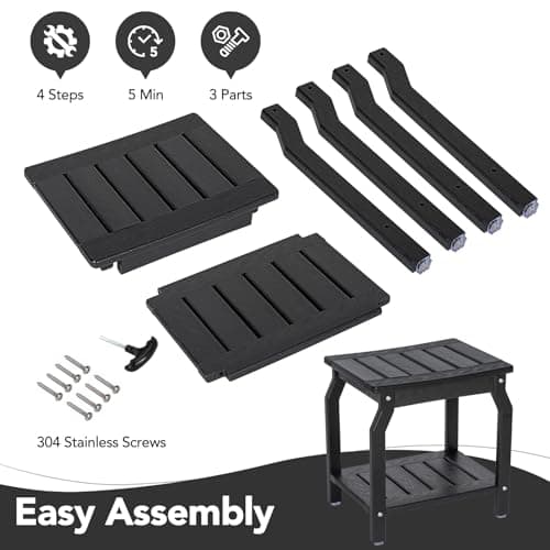 Ergonomic Black HDPE Shower Bench with Storage, Non-Slip Pads for Seniors & Adults