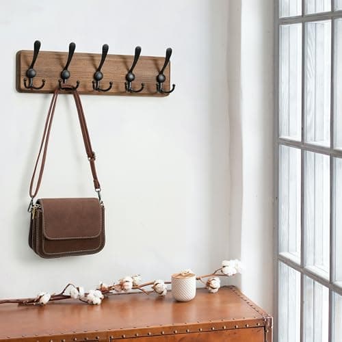 Rustic WEBI Wall Mount Coat Rack, 5 Hooks, Brown