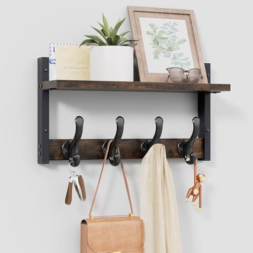 Tatub Rustic 29" Wall Mount Coat Rack with Shelf, Black — Rustic Brown