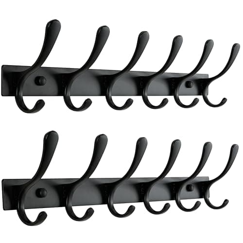 SKOLOO Heavy Duty Stainless Steel Coat Rack - 6 Hooks, Black — Black