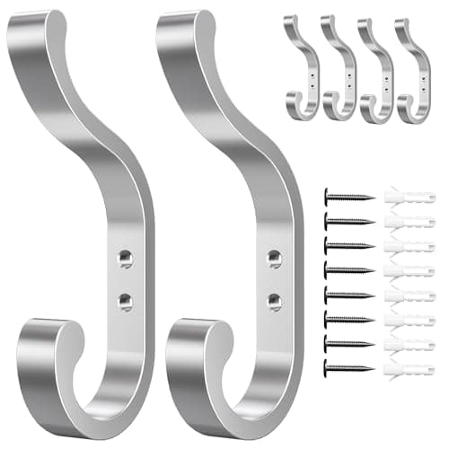 Black Wall-Mount Coat Hanger, 4 Pack - Hold 30 Lb, Heavy Duty Coat Hooks — Silver