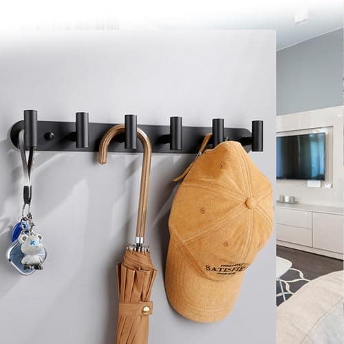 Black Coat Hook Rack with 6 Hooks for Bathroom or Entryway