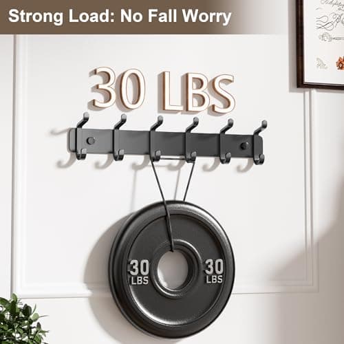 Pickpiff Heavy Duty Black Coat Hook Rail with 6 Dual Hooks for Mudroom, Entryway, and More