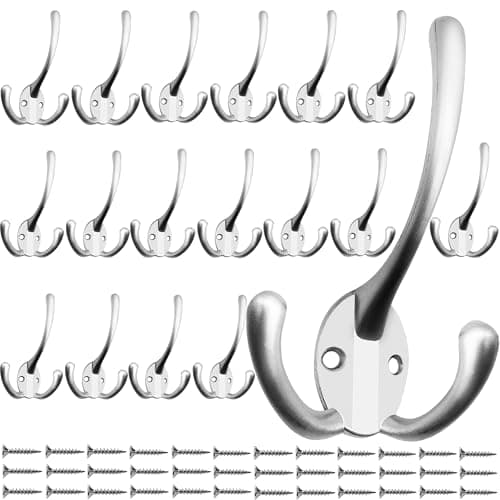 Heavy Duty Wall-Mounted Coat Hooks - 6 Pack with 24 Screws (Retro Rustic Design) — 18 Pcs Matte Nickel