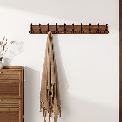 SKOLOO Rustic Wall Mount Coat Rack - 38.6 Wooden Hanger for Jackets and Coats