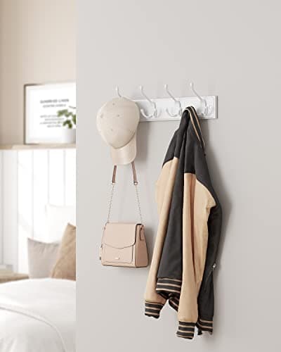 SongMics Wall-Mounted Coat Rack with 4 Tri-Hooks, White ULHR30WT