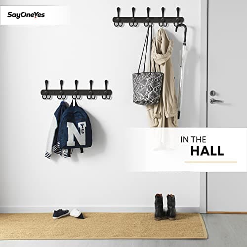 Heavy Duty Black Stainless Steel Coat Rack - 16 Inch Wall Mount - 5 Hooks