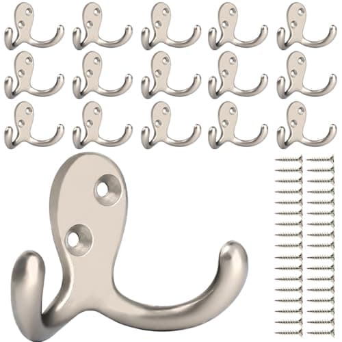 IBosins 28-Pack Heavy Duty Double Prong Coat Hooks Wall Mount Utility Hooks — 16 Pcs Silvery