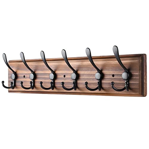 Brown Wooden Heavy Duty Coat Rack with 6 Hooks