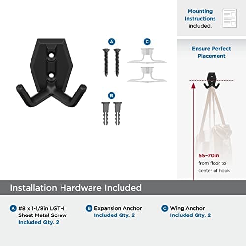 Matte Black Double Prong Decorative Wall Hook for Coats, Hats, Backpacks, Bags | Multi-Use Hooks for Various Rooms | Amerock Brand.