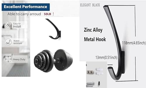 Heavy Duty 4 Pack Matt Black Coat Hooks for Wall
