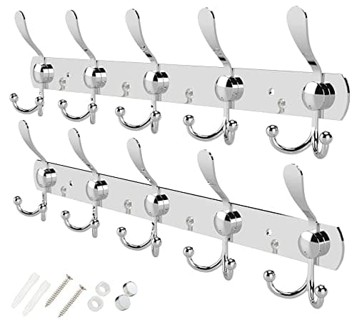 GlazieVault Stainless Steel Coat Rack (2 Pack) - Heavy Duty Hooks for Hats, Towels, Robes - Silver — Silver Tri