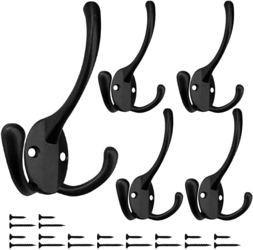 5 Pack Heavy Duty Black Wall Mount Coat Hooks Decorative for Bath and Kitchen — Black