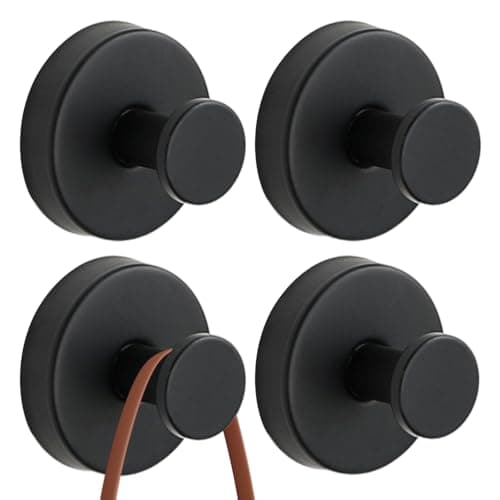 Luxe No-Drill Stainless Steel Waterproof Towel Hooks for Bathrooms — Black 4PC