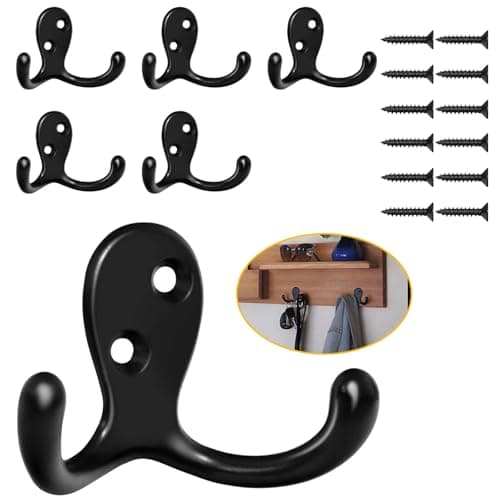 Heavy Duty 14 Pack Double Prong Coat Hooks for Hanging Towel, Coat, Bag, Hat, Cup, Key
| No Rust Black Metal Wall Mounted Coat Hooks with 28 Screws for Heavy Duty Use
| 14 Pack Coat Hooks for Hanging Towel, Coat, Bag, Hat, Cup, Key - Wall Mounted wi 