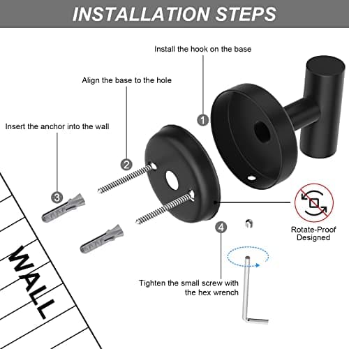 Stusgo 4-Pack Matte Black Stainless Steel Towel Hooks for Bathroom Wall Mounted