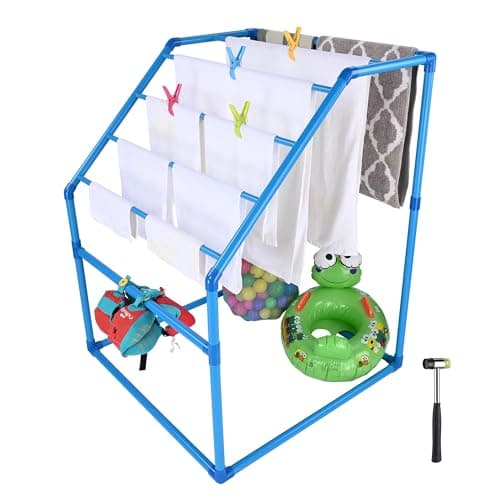 Yescom Blue Outdoor Pool Towel Rack with 7 Bars & 4 Clips