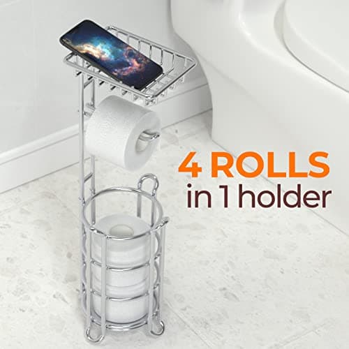 Shiny Chrome Toilet Paper Holder with Shelf for Storage and Phone/Wipe Holds Mega Rolls
