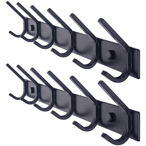 WEBI Heavy Duty 6 Double Coat Hooks Wall Rack, Black, 2 Packs