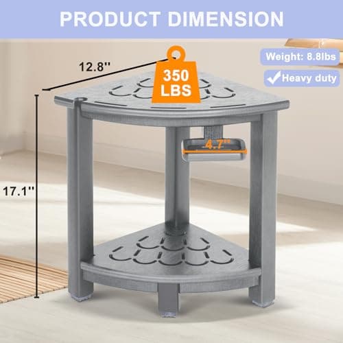 Nalone HDPE Corner Shower Stool with Storage (Grey)