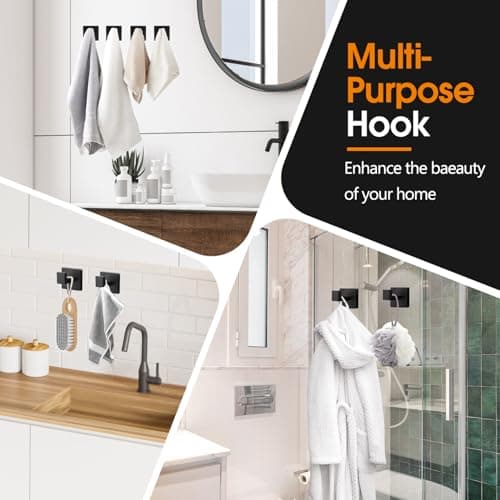 4 Pack Matte Black Stainless Steel Towel Hooks - Modern Design for Home & Closet