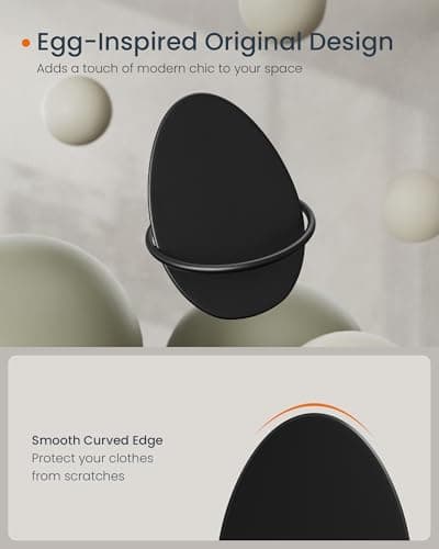 Songmics Home Coat Hooks 4 Pack, Egg-Designed Wall Hooks, Ink Black ULCR039B01