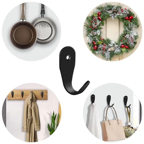 Heavy Duty Black Wall Hooks, 6pcs for Coats, Towels, Bags
