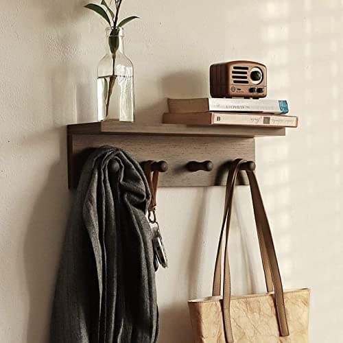 Walnut Wooden Wall-Mounted Coat Rack with Hooks (1pcs)