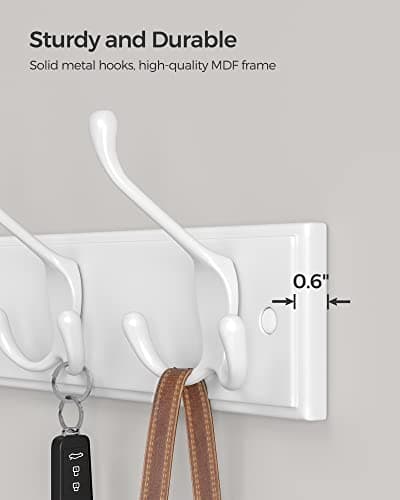 SongMics Wall-Mounted Coat Rack with 4 Tri-Hooks, White ULHR30WT