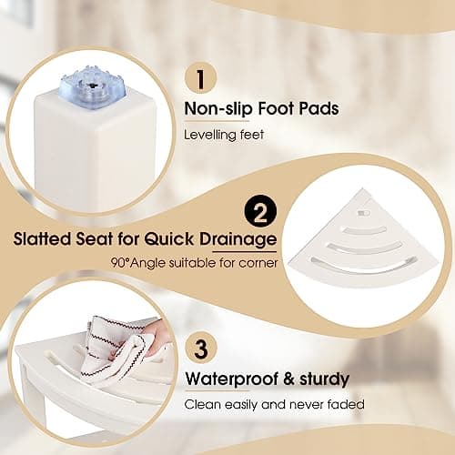 Corner Shower Stool with Storage Shelf for Bathroom - White