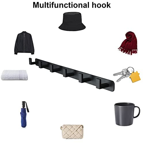 Heavy Duty 6-Hook Stainless Steel Coat Rack, Black, Bathroom & Kitchen Storage