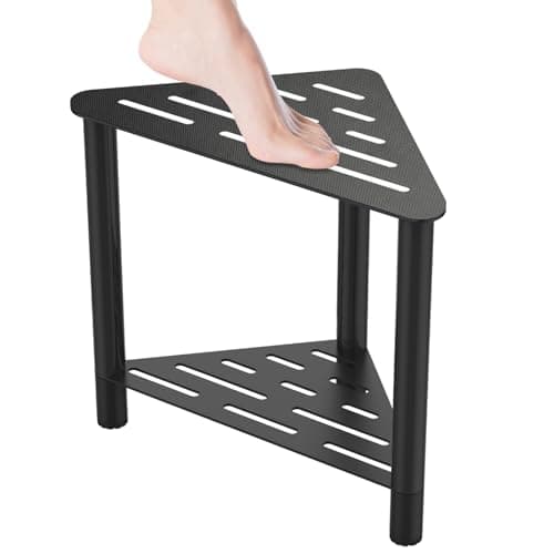 IBosins Corner Shower Stool with Storage Shelf - Compact Bath Bench for Shaving and Sitting in the Shower