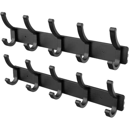 2PCS 5-Hook Coat Rack Wall Mount for Entryway, Bedroom, Bathroom