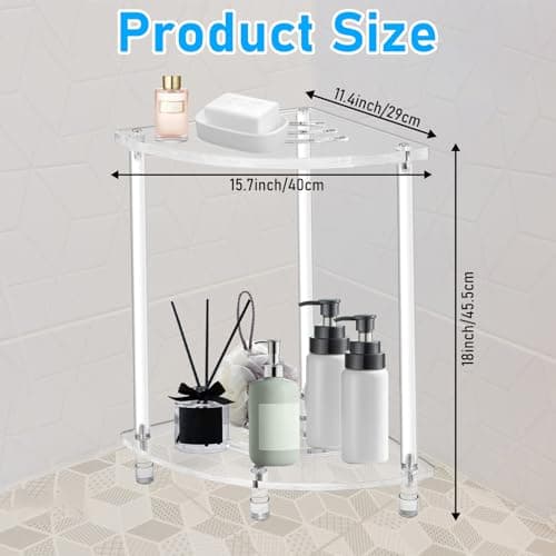 Waterproof 2-Tier Acrylic Shower Bench with Storage Shelf