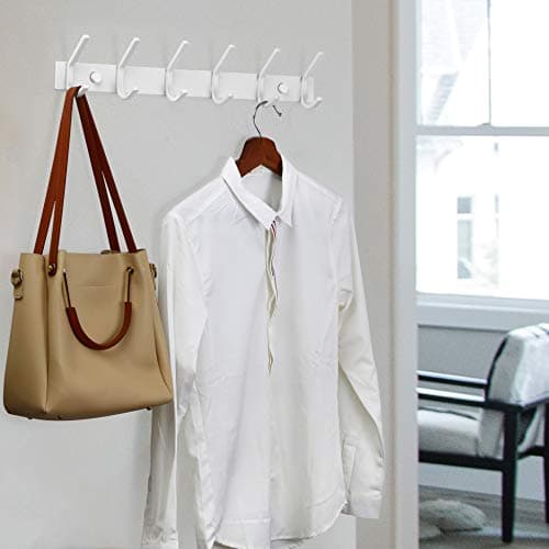 Wall Mounted Coat Rack with 6 Hooks, White, 2 Packs