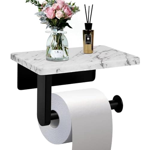 Brushed Nickel Natural Marble Toilet Paper Holder, Wall Mounted for Bathroom Washroom — Matte Black