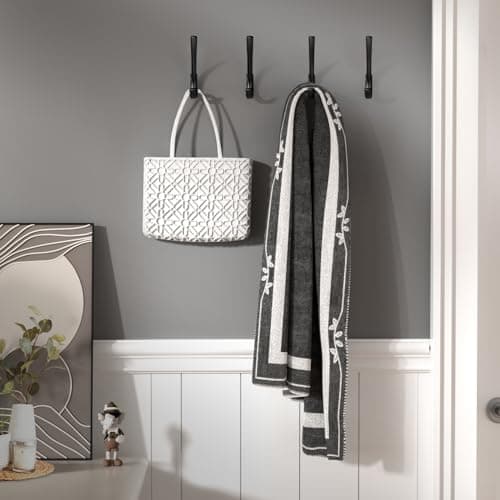 Heavy Duty Matte Black Towel Hooks, 4 Packs, 5.7 Inch Coat Hooks