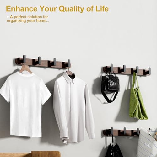 Solid Walnut Wall Mount Coat Rack with 4 Heavy Duty Hooks