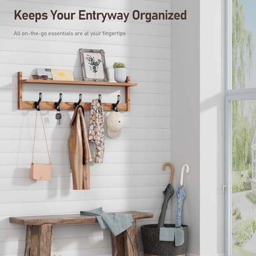 Tatub 29'' Rustic Brown Coat Rack with 5 Hooks & Shelf