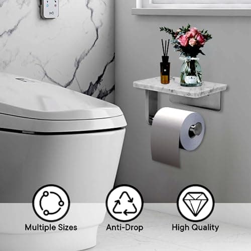 Brushed Nickel Natural Marble Toilet Paper Holder, Wall Mounted for Bathroom Washroom