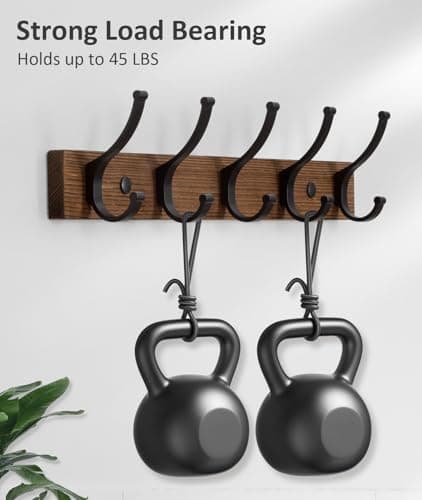 Brown Wood Wall Mount Coat Rack with 5 Hooks (1Pack)