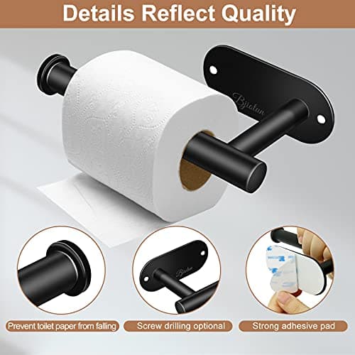 Bjiotun Black 2 Pack Toilet Paper Holder, Stainless Steel & Paper Towel Adhesive Mount